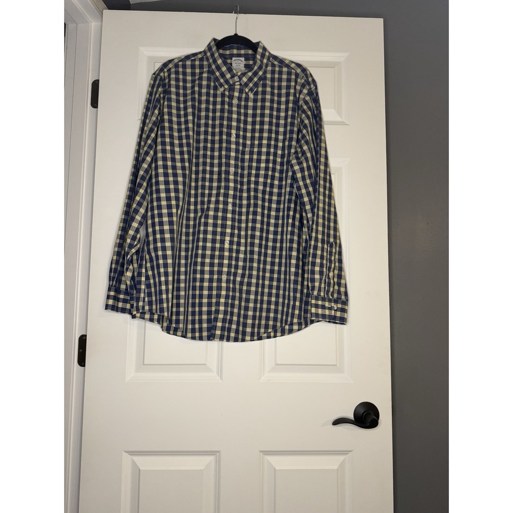 Brooks Brothers Men's Button Up Long Sleeve Blue Yellow White Check Xl